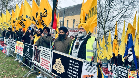 Sikhs protest outside Indian High Commission in Frankfurt Germany on 26 January 2025