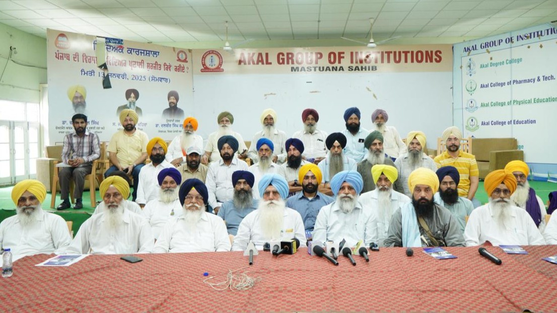 Organizers of three day debate about policy and structure of Shiromani Akali Dal addressing press conference at Mastuana Sahib on 29 July 2025 (Photo Sikh Siyasat News)