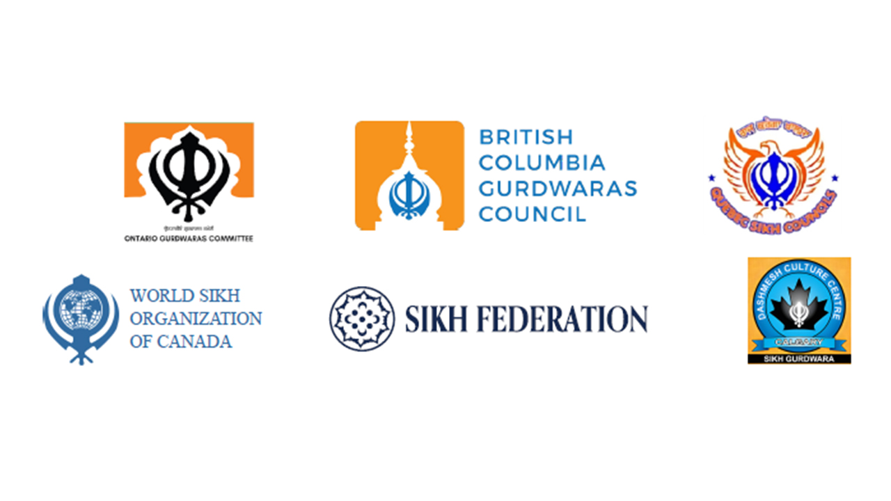 Logos of Sikh organizations in Canada that jointly issued a statement urging Canadian MPs to address concerns about Indian interference and ensure transparency.